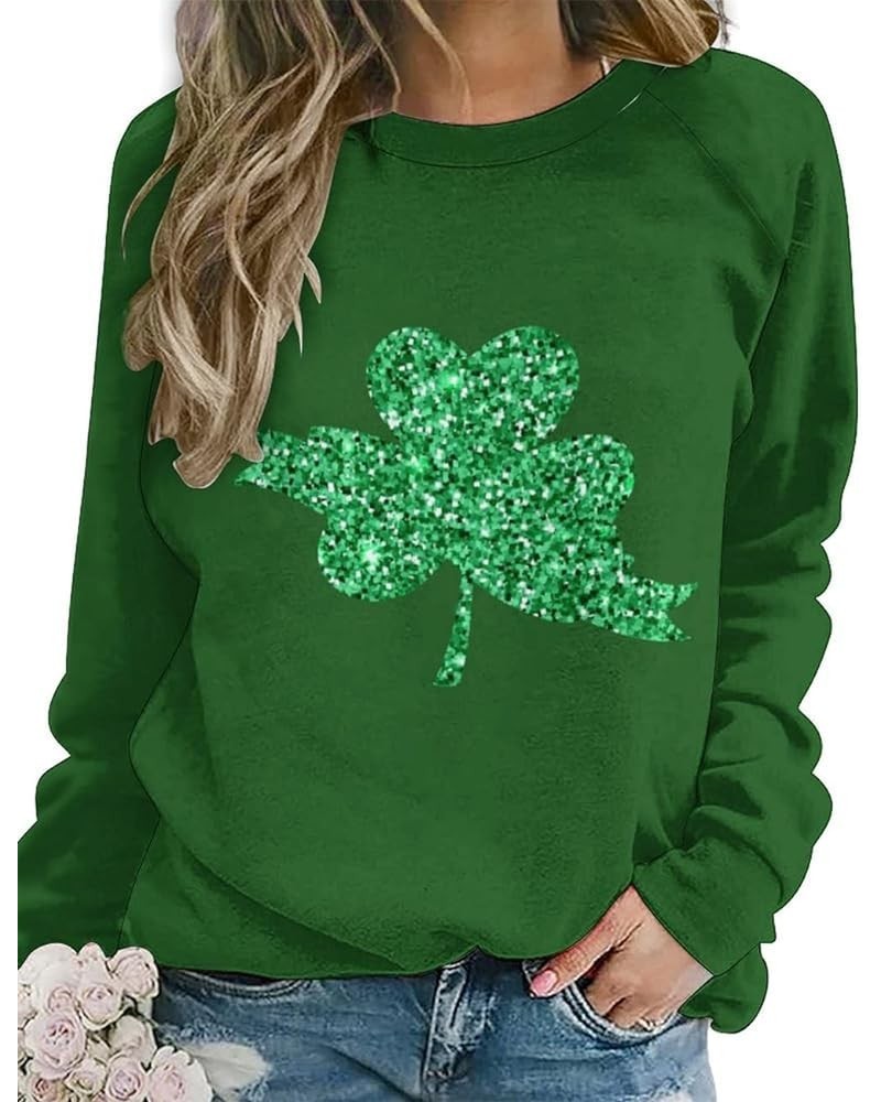 Women's St Patricks Day Sweatshirt Shamrock Crew Neck Shirt Casual Long Sleeve Irish Clover Print Pullover Tops Green12 $15.6...