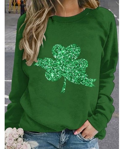 Women's St Patricks Day Sweatshirt Shamrock Crew Neck Shirt Casual Long Sleeve Irish Clover Print Pullover Tops Green12 $15.6...