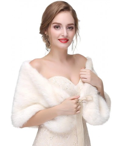 Women's Winter Warm Navy Faux Fur Shawl Coat Jacket Parka Outerwear Tops Milk White $15.40 Coats