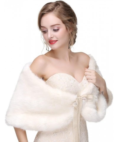 Women's Winter Warm Navy Faux Fur Shawl Coat Jacket Parka Outerwear Tops Milk White $15.40 Coats