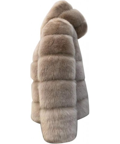 F_Gotal Women Faux Fox Fur Coat Fashion Winter Fur Coat Jacket Luxury Long Sleeve Collar Thick Coat Overcoat Warm Winter Khak...