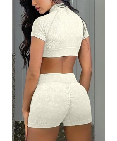 Workout Sets for Women Seamless Ribbed Sweetheart Neck Long Sleeve Crop Top Scrunch Butt High Wasit Legging Sets 2 Beige $25....