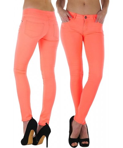 Women’s Basic Timeless Classic Everyday Denim Skinny Jeans Black Button - Neon Orange $15.16 Jeans