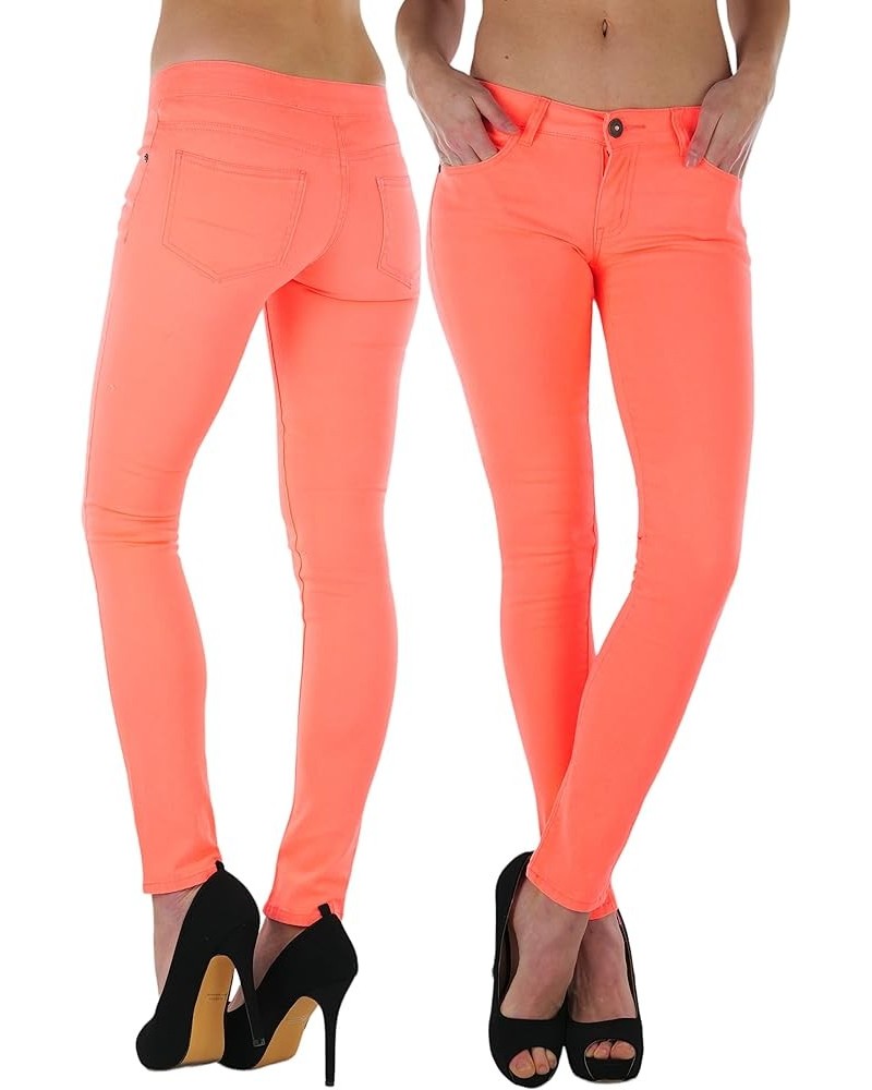 Women’s Basic Timeless Classic Everyday Denim Skinny Jeans Black Button - Neon Orange $15.16 Jeans