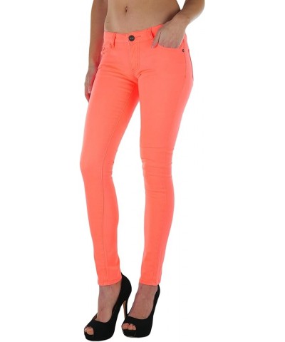 Women’s Basic Timeless Classic Everyday Denim Skinny Jeans Black Button - Neon Orange $15.16 Jeans