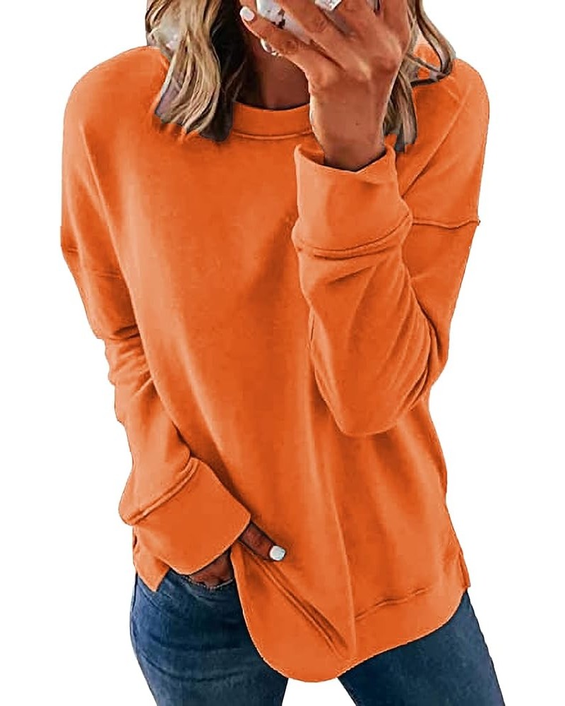 Women Crewneck Pullover Sweatshirt Casual Fall Fashion Color Block Loose Long Sleeve Tops Plain Sweatshirts A001-orange $17.5...