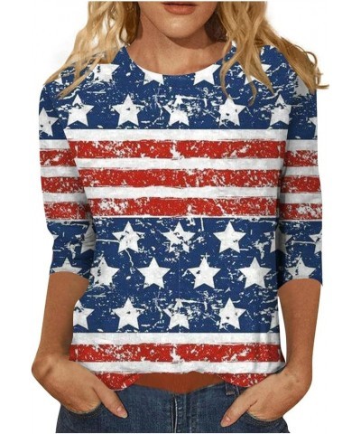 Womens American Flag Patriotic 3/4 Sleeve Shirt 4Th of July Independence Day Crewneck Cute Festival Tops 01-beige $9.68 T-Shirts