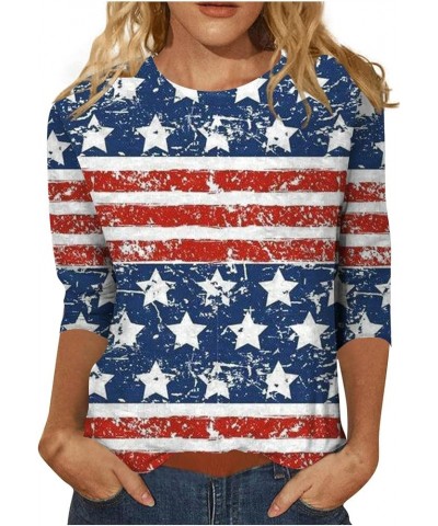 Womens American Flag Patriotic 3/4 Sleeve Shirt 4Th of July Independence Day Crewneck Cute Festival Tops 01-beige $9.68 T-Shirts