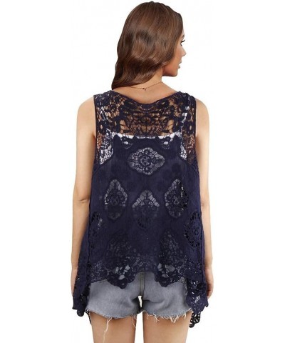 Women's Bolero Shrugs Boho Crochet Lace Open Stitch Cardigan Vest Dark Blue $13.45 Sweaters