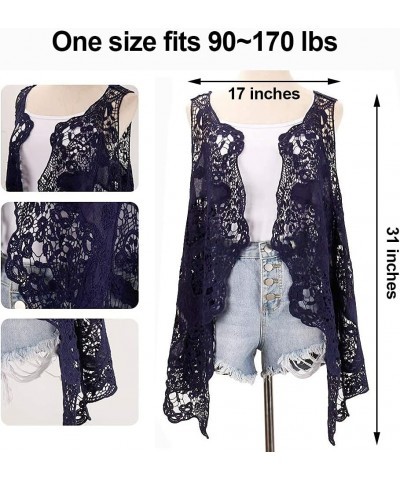 Women's Bolero Shrugs Boho Crochet Lace Open Stitch Cardigan Vest Dark Blue $13.45 Sweaters