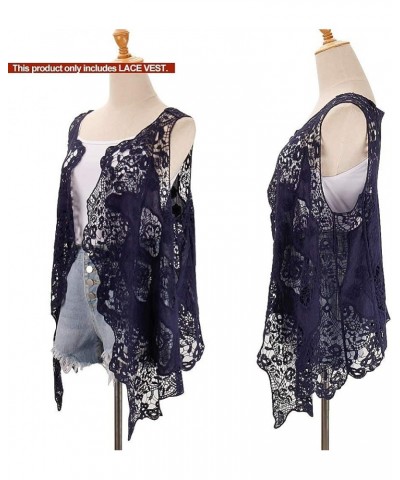 Women's Bolero Shrugs Boho Crochet Lace Open Stitch Cardigan Vest Dark Blue $13.45 Sweaters