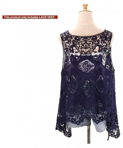 Women's Bolero Shrugs Boho Crochet Lace Open Stitch Cardigan Vest Dark Blue $13.45 Sweaters