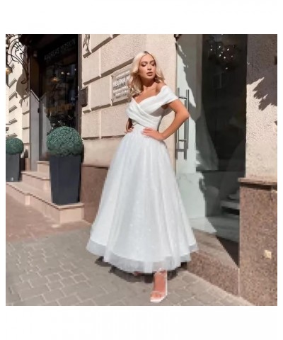 Tulle Prom Dresses for Teens Off Shoulder Tea Length Formal Dresses A Line Sparkly Ruched Ball Gown Gold $42.92 Dresses