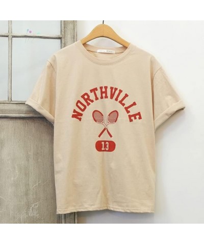 Women's Graphic Women's Summer Casual Crewneck Short Sleeve Tops T-Shirts Tennis_beige $13.99 Tops