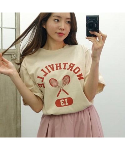 Women's Graphic Women's Summer Casual Crewneck Short Sleeve Tops T-Shirts Tennis_beige $13.99 Tops