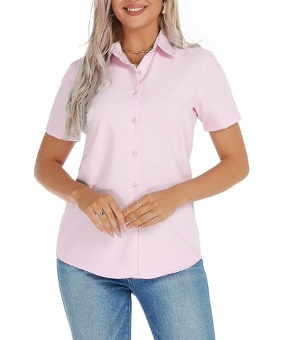 Women Button Down Short/Long Sleeve Shirt Model Smooth Wrinkle Free Work Casual Blouse Pink $12.18 Blouses