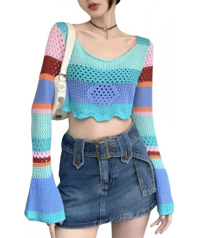 Women Long Sleeve Knit Crochet Sweater Tops Hollow Out Pullover Loose Fit Jumper Tops Beach Cover Ups Colorful $10.39 Sweaters