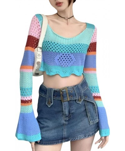 Women Long Sleeve Knit Crochet Sweater Tops Hollow Out Pullover Loose Fit Jumper Tops Beach Cover Ups Colorful $10.39 Sweaters