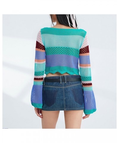 Women Long Sleeve Knit Crochet Sweater Tops Hollow Out Pullover Loose Fit Jumper Tops Beach Cover Ups Colorful $10.39 Sweaters