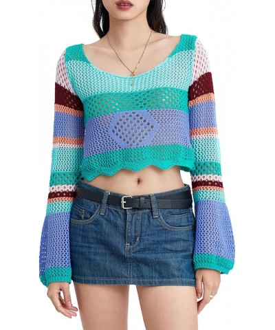 Women Long Sleeve Knit Crochet Sweater Tops Hollow Out Pullover Loose Fit Jumper Tops Beach Cover Ups Colorful $10.39 Sweaters