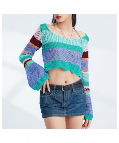 Women Long Sleeve Knit Crochet Sweater Tops Hollow Out Pullover Loose Fit Jumper Tops Beach Cover Ups Colorful $10.39 Sweaters