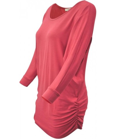 Women's 3/4 Sleeve Round Neck Side Shirring Dolman Drape Top XS to 6XL Size-Made in USA Coral $15.04 T-Shirts