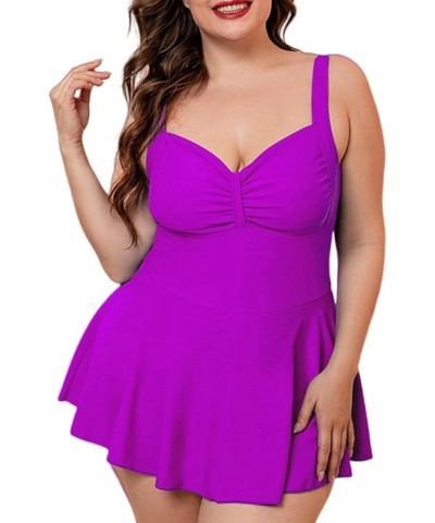 Women's Plus Size Bow Shape Front Ruched One Piece Swimsuit Swimwear Dress Purple $12.47 Swimsuits