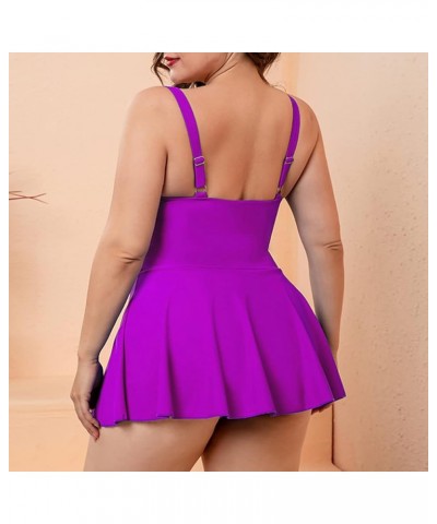 Women's Plus Size Bow Shape Front Ruched One Piece Swimsuit Swimwear Dress Purple $12.47 Swimsuits