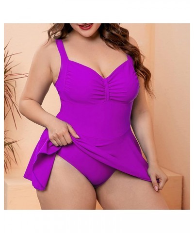 Women's Plus Size Bow Shape Front Ruched One Piece Swimsuit Swimwear Dress Purple $12.47 Swimsuits