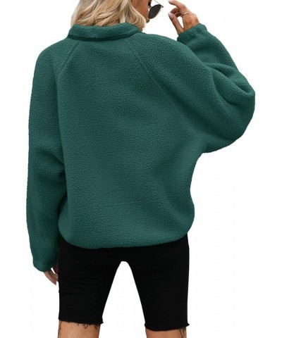 Womens Fleece Jacket Fuzzy Long Sleeve Short Coats Button Down Sherpa Outerwear With Pockets Dark Green $26.94 Jackets