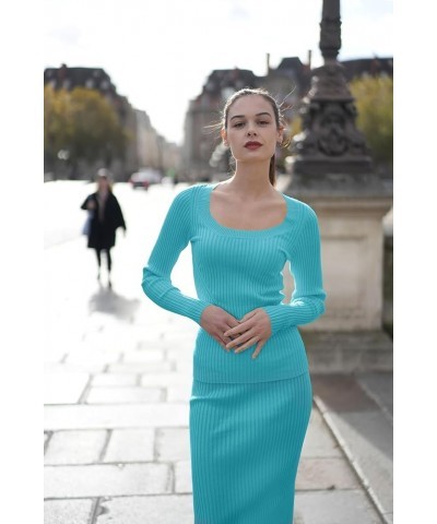 Women Scoop Neck U-Neck Knit Long Sleeve Slim Fit Ribbed Sweater Tops U-neck Lakeblue $17.58 Sweaters