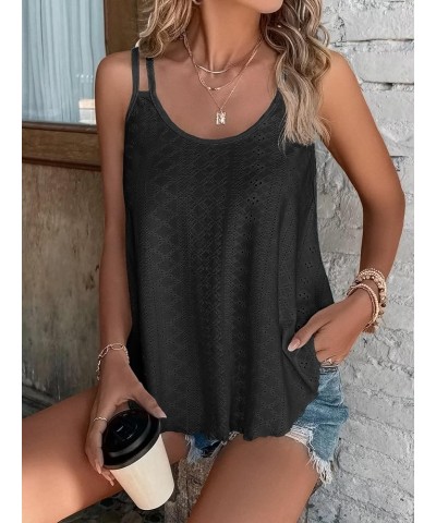 Women's Tank Tops Eyelet Embroidery Sleeveless Spaghetti Strap Tops Scoop Neck Sexy Loose Fit Casual Summer Black $10.79 Tanks