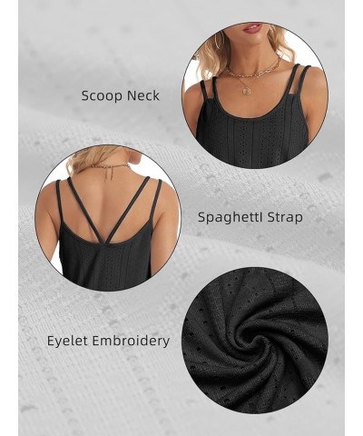 Women's Tank Tops Eyelet Embroidery Sleeveless Spaghetti Strap Tops Scoop Neck Sexy Loose Fit Casual Summer Black $10.79 Tanks