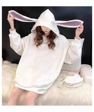 Women Kawaii Bunny Ear Hoodie Rabbit Aesthetic Cute Oversized Japanese Hooded Sweatshirt Long Sleeve Top Fall Winter White $1...