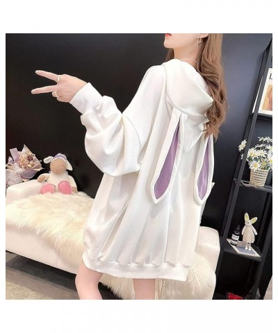 Women Kawaii Bunny Ear Hoodie Rabbit Aesthetic Cute Oversized Japanese Hooded Sweatshirt Long Sleeve Top Fall Winter White $1...