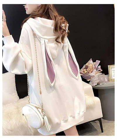 Women Kawaii Bunny Ear Hoodie Rabbit Aesthetic Cute Oversized Japanese Hooded Sweatshirt Long Sleeve Top Fall Winter White $1...