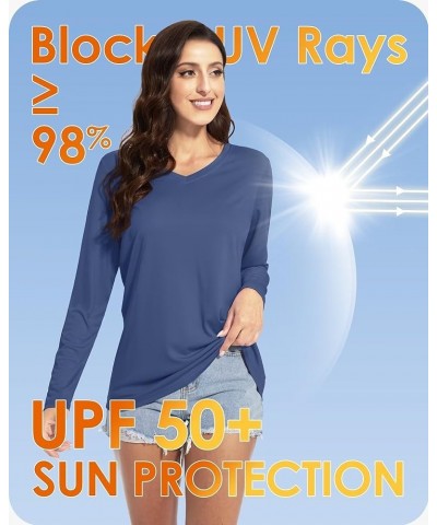 Women's UPF 50+ Sun Shirts V Neck Long Sleeve Lightweight Quick Dry UV Protection Clothing Rash Guard Swim T-Shirts Blue Grey...