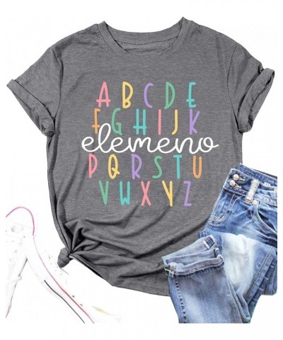 Teacher Shirt Women Alphabet Teaching Graphic Tee Tops Kindergarten Teachers Gift T-Shirts Z-gray $11.79 T-Shirts