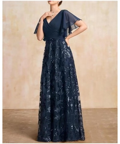 Sparkly Sequin Lace Mother of The Bride Dresses with Sleeves Long Pleated V-Neck Formal Dress with Appliques Mint $41.65 Dresses