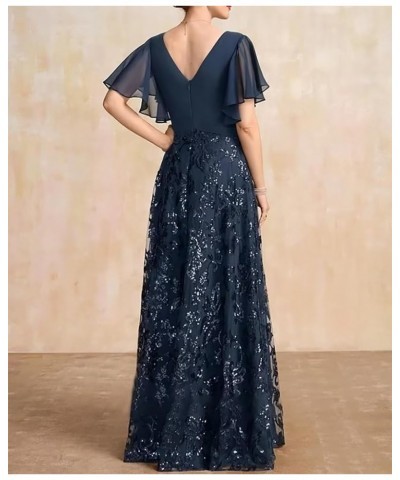 Sparkly Sequin Lace Mother of The Bride Dresses with Sleeves Long Pleated V-Neck Formal Dress with Appliques Mint $41.65 Dresses