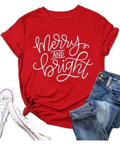 Christmas Shirts for Women Merry and Bright Letter Graphic Shirts Funny Printing Christmas Tops Mbt-01rd $10.33 T-Shirts