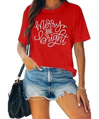 Christmas Shirts for Women Merry and Bright Letter Graphic Shirts Funny Printing Christmas Tops Mbt-01rd $10.33 T-Shirts