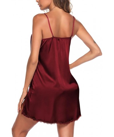 Nightgown Satin Lingerie Sleeveless Sleep Dress Babydoll Nightie Slip Chemise Wine Red $13.19 Sleep & Lounge