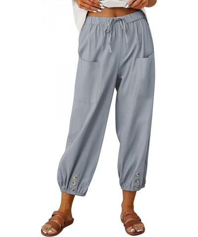 Womens Summer Linen Pants Casual Wide Leg Drawstring Waist Harem Cropped Palazzo Trousers Gray $16.50 Pants