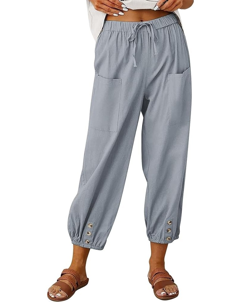 Womens Summer Linen Pants Casual Wide Leg Drawstring Waist Harem Cropped Palazzo Trousers Gray $16.50 Pants