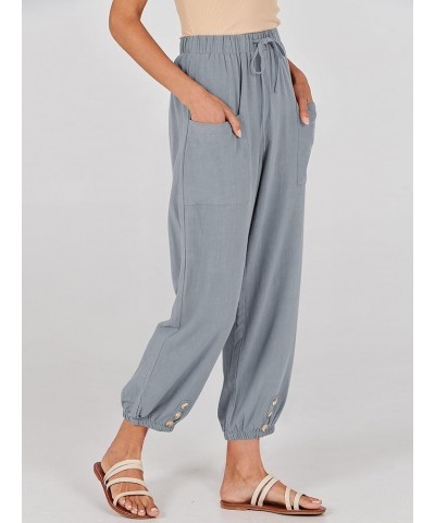 Womens Summer Linen Pants Casual Wide Leg Drawstring Waist Harem Cropped Palazzo Trousers Gray $16.50 Pants