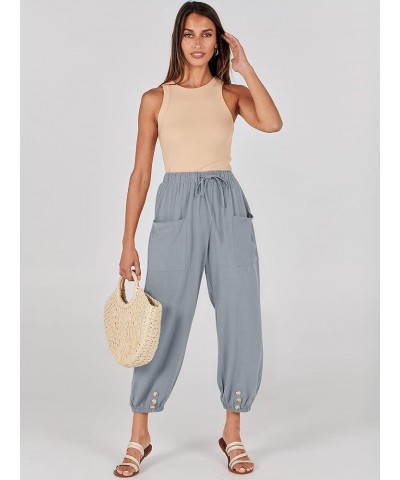 Womens Summer Linen Pants Casual Wide Leg Drawstring Waist Harem Cropped Palazzo Trousers Gray $16.50 Pants