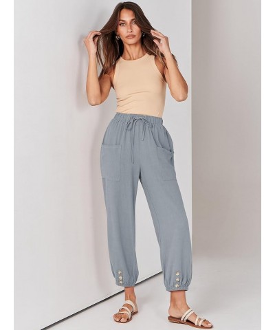 Womens Summer Linen Pants Casual Wide Leg Drawstring Waist Harem Cropped Palazzo Trousers Gray $16.50 Pants