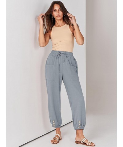 Womens Summer Linen Pants Casual Wide Leg Drawstring Waist Harem Cropped Palazzo Trousers Gray $16.50 Pants