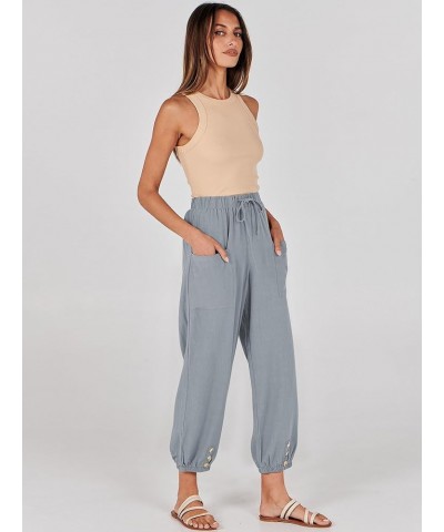 Womens Summer Linen Pants Casual Wide Leg Drawstring Waist Harem Cropped Palazzo Trousers Gray $16.50 Pants